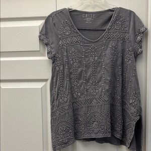 Gray Boho Embellished Blouse